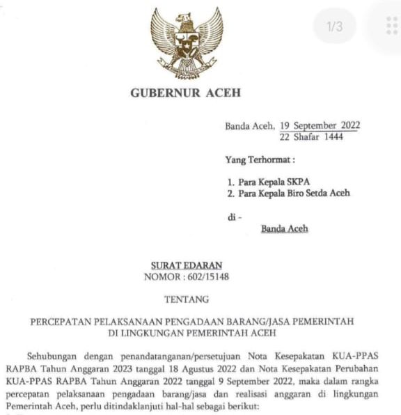 Pj Gubernur Aceh Minta Tender Proyek 2023 Dipercepat, Ini Perintahnya