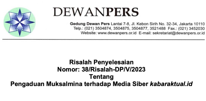Tidak Berimbang, Dewan Pers: Kabaraktual.id Langgar Kode Etik Terkait Berita Kepala SMKN di Aceh