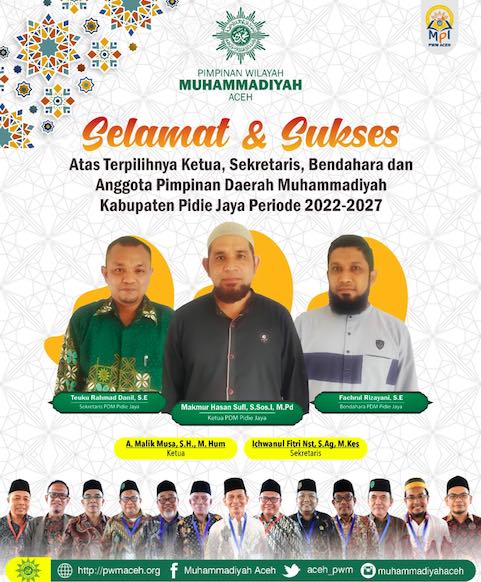 Ustad Makmur Hasan Sufi Pimpin Muhammadiyah Pidie Jaya Masa Jabatan 2022-2027