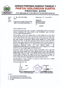 Tindaklanjuti Aspirasi Politik Kader, DPD Golkar Aceh Surati DPP Golkar