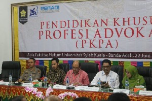 Fakultas Hukum Unsyiah dan DPC Peradi Banda Aceh adakan PKPA Angkatan ke IV