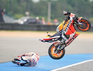 Marquez Beruntung Tak Tertimpa Motor di MotoGP Thailand