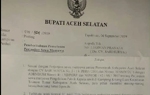 Bupati Aceh Selatan Putuskan Perjanjian dengan CV. Sari Surya, Ini Alasanya