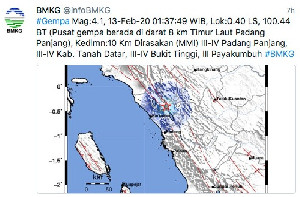 Padang Panjang Diguncang Gempa 4.1 SR, Tak Berpotensi Tsunami