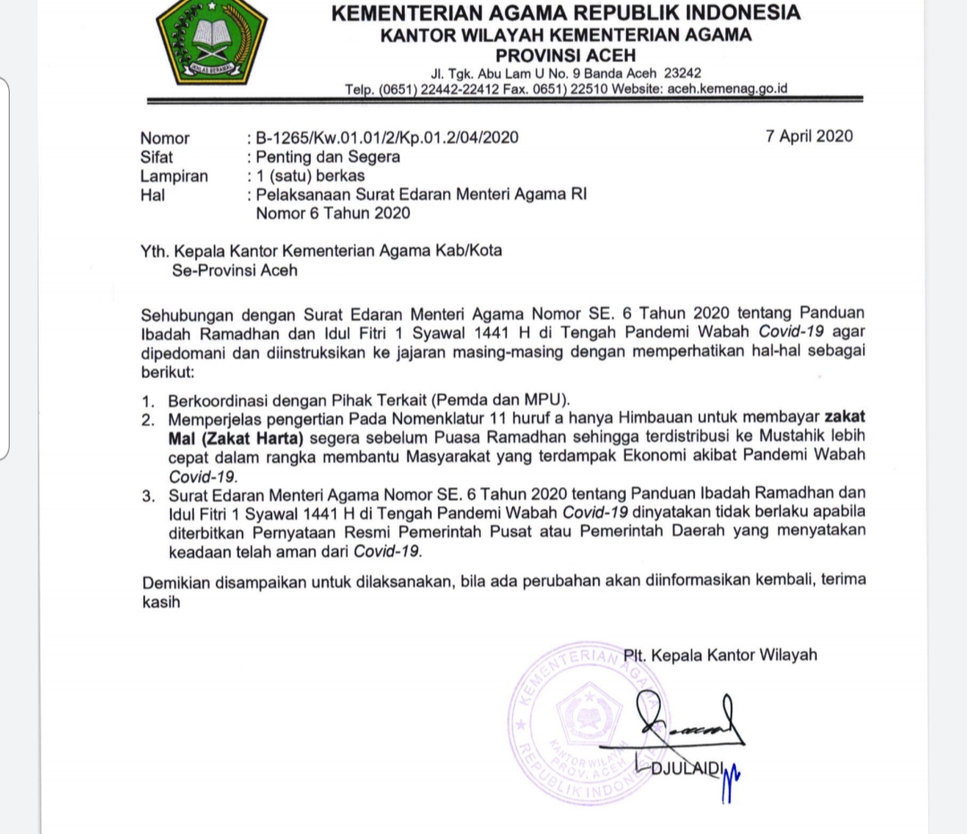 Pelaksanaan Ibadah Ramadhan, Kanwil Kemenag Aceh Koordinasi ke Pemerintah dan MPU Aceh