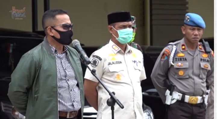 Satpol PP dan WH Aceh Gelar Apel Terpadu Cegah Covid-19 Bersama TNI-Polri