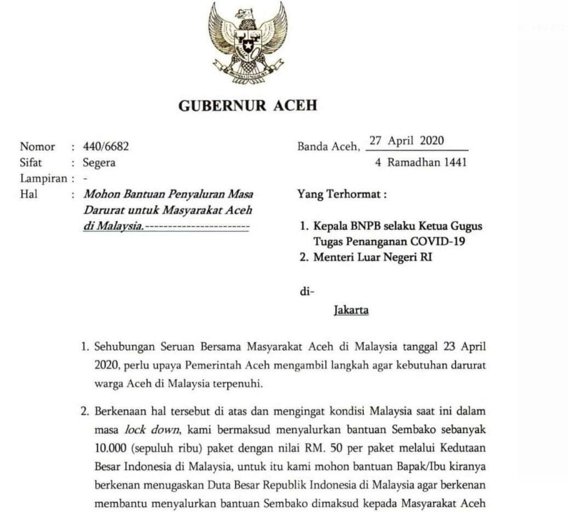 Pemerintah Aceh akan Salurkan Bantuan Sosial Kepada Warga di Malaysia