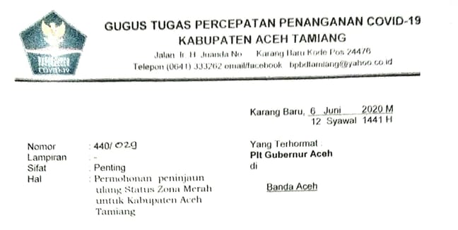 Ditetapkan Zona Merah, Gugus Tugas Covid-19 Aceh Tamiang Surati Plt Gubernur