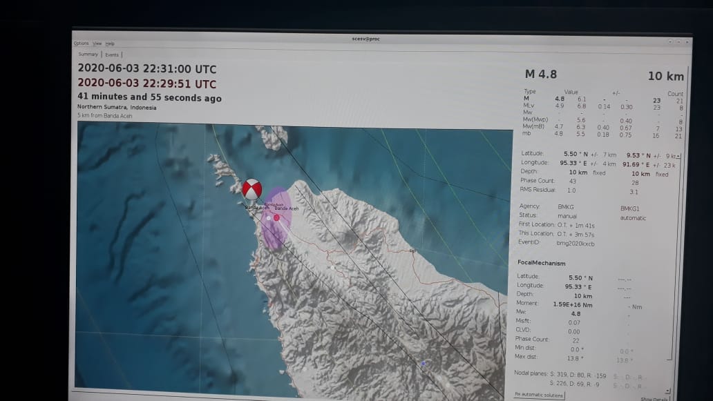 Gempa Bumi Berkekuatan 4,8 SR Guncang Banda Aceh Ba'da Shubuh Tadi