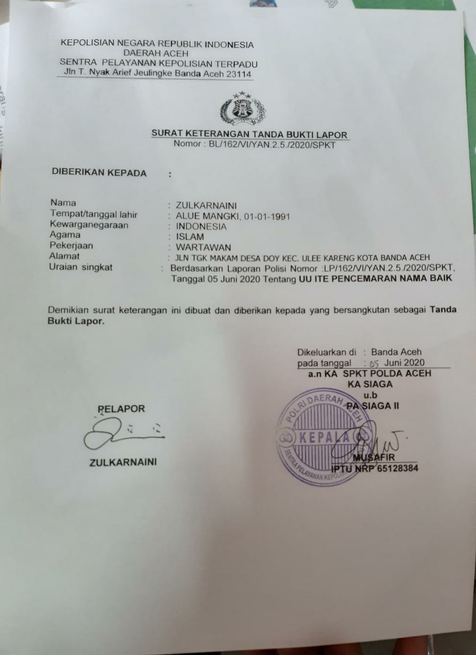 Koalisi NGO HAM Aceh Dampingi Pelaporan Kasus Penghinaan Wapres dan Plt Gubernur Aceh