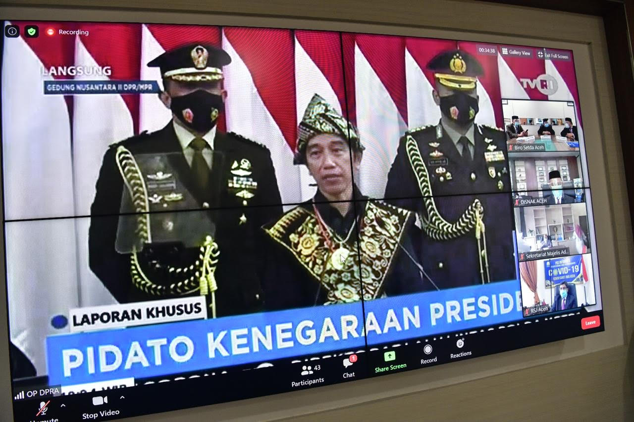 Hut RI ke 75, Jajaran SKPA Aceh Ikuti Paripurna Virtual Pidato Kenegaraan