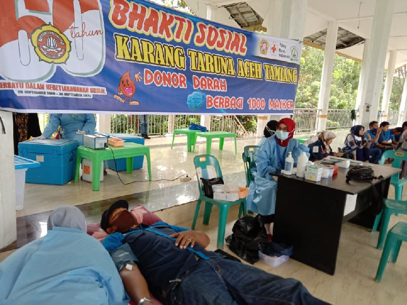 HUT ke-60, Karang Taruna Aceh Tamiang Gelar Donor Darah dan Bagi  Masker
