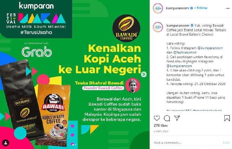 Wakili Aceh, Bawadi Coffee Masuk Nominasi Brand Lokal Inovasi Terbaik Kumparan