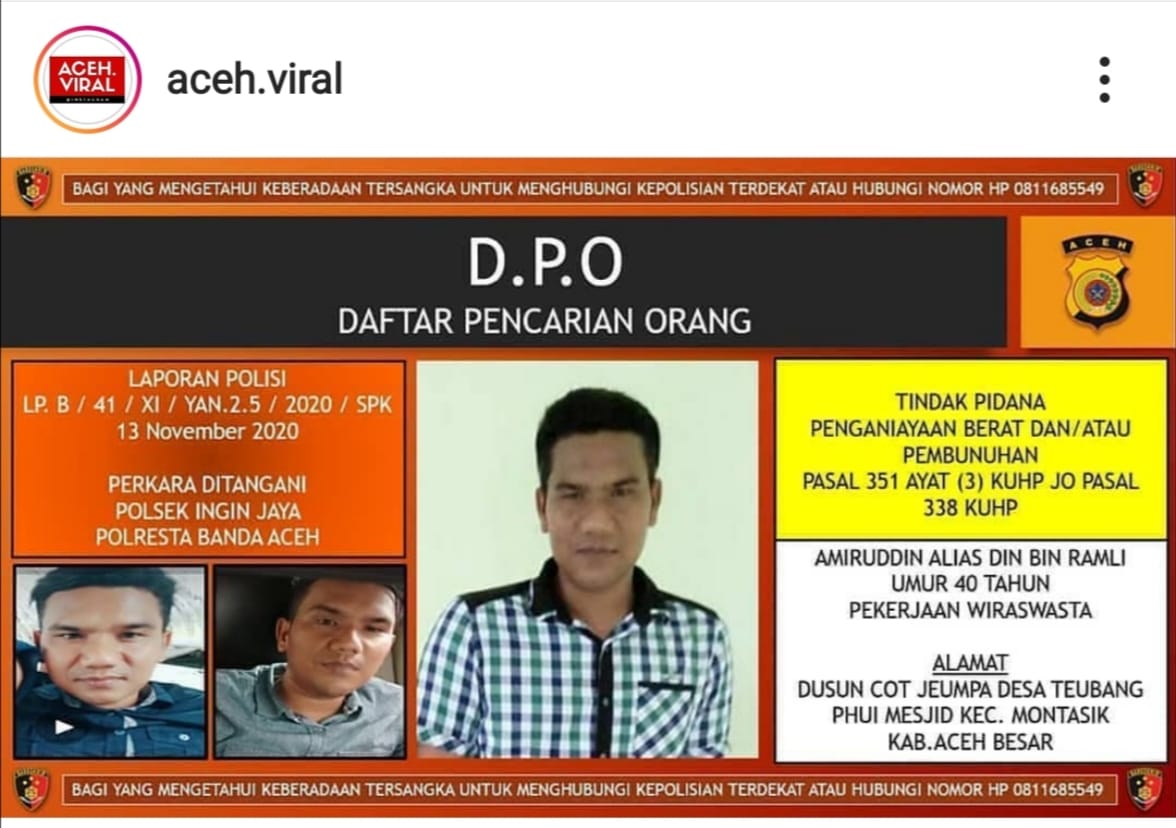 Polresta Banda Aceh Keluarkan DPO Pembacokan di Lambaro