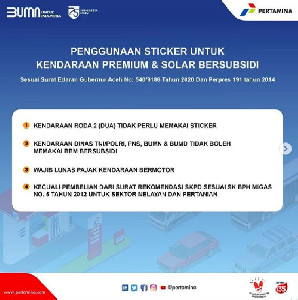 Jaga Kuota BBM Bersubsidi, Besok Pemerintah Aceh Resmikan Program Stickering