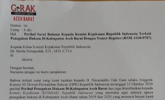 GeRAK Aceh Barat Kirim Berkas Laporan Sejumlah Kasus ke Komisi Kejaksaan RI