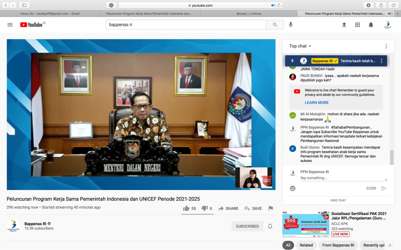 Mendagri Minta Gubernur Dukung Program CPAP 2021-2025, Indonesia-UNICEF
