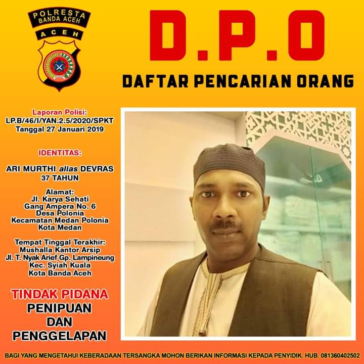 Salah Seorang CS di Dinas Perpustakaan dan Arsip Aceh Jadi DPO Polisi, Ini Kasusnya