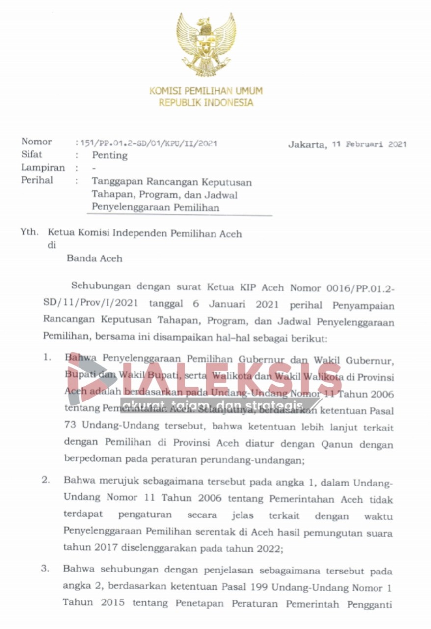KPU Surati KIP Aceh Terkait Pilkada, Ini Instruksinya
