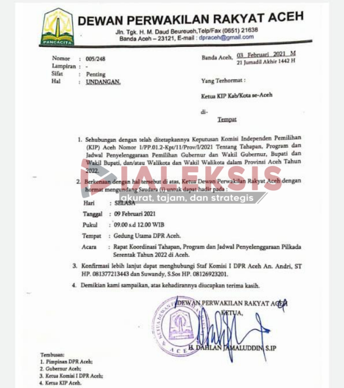 Besok DPRA Bahas Tahapan, Program dan Jadwal Pilkada Serentak Aceh 2022