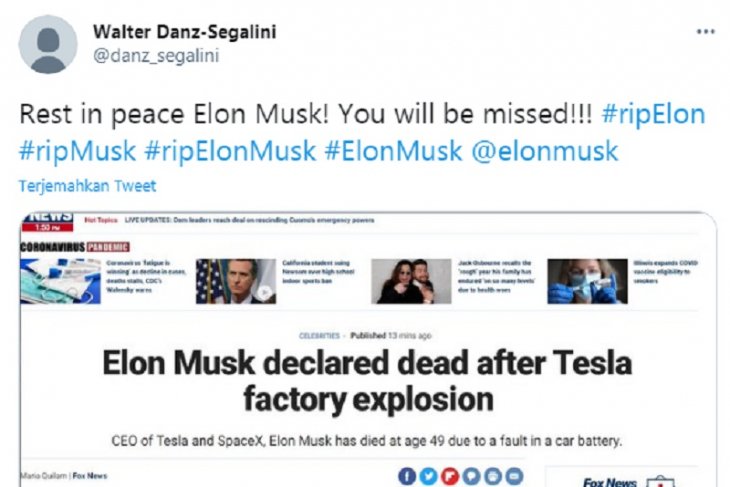 Soal Kabar Elon Mask Meninggal, Begini Faktanya