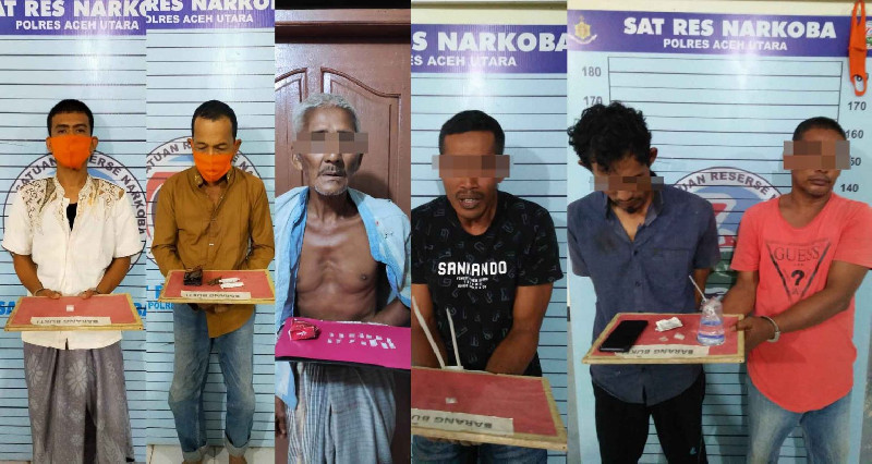 Polisi Aceh Utara Ungkap 6 Kasus Narkoba, Tersangkanya Dari Pemuda Hingga Kakek-Kakek