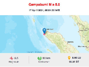Gempa Berkekuatan 5,5 M Guncang Aceh Besar