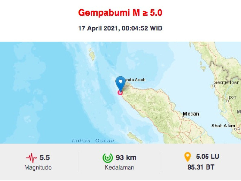 Ini Penyebab Gempa 5,5 M yang Menguncang Aceh