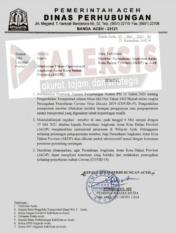 Dishub Aceh: Mulai 6 Mei Angkutan Lintas Darat Dilarang Beroperasi di Aceh