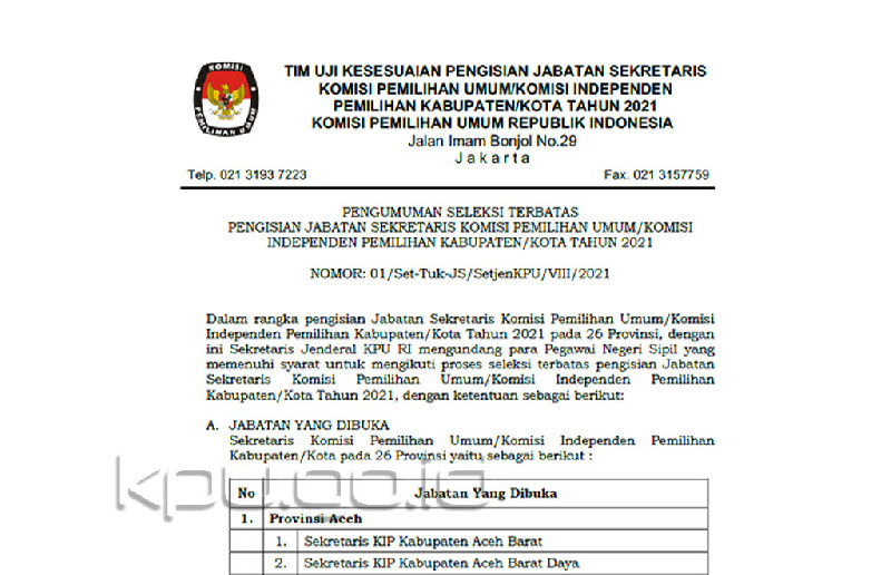 Seleksi Jabatan Sekretaris KIP Aceh Tenggara Dinilai Penuh Masalah