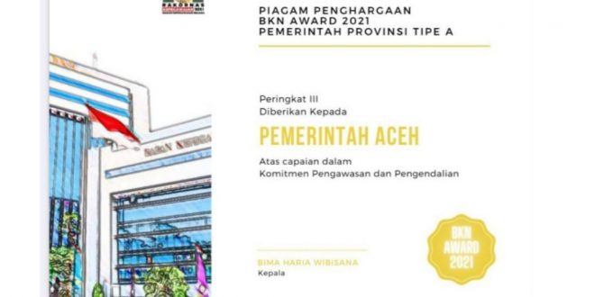 Pemerintah Aceh Peroleh Penghargaan BKN Award 2021, Gubernur Sampaikan Apresiasi