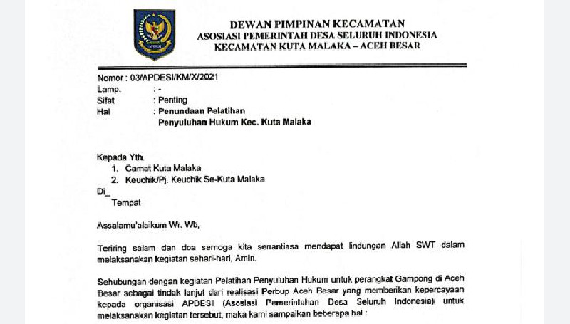 DPC APDESI Aceh Besar Masa Transisi, Ini Respon Ketua DPK Kuta Malaka