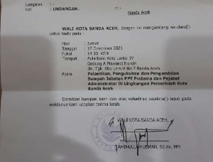 Aminullah Lantik Jabatan Pratama dan Administrator di Pemko Banda Aceh