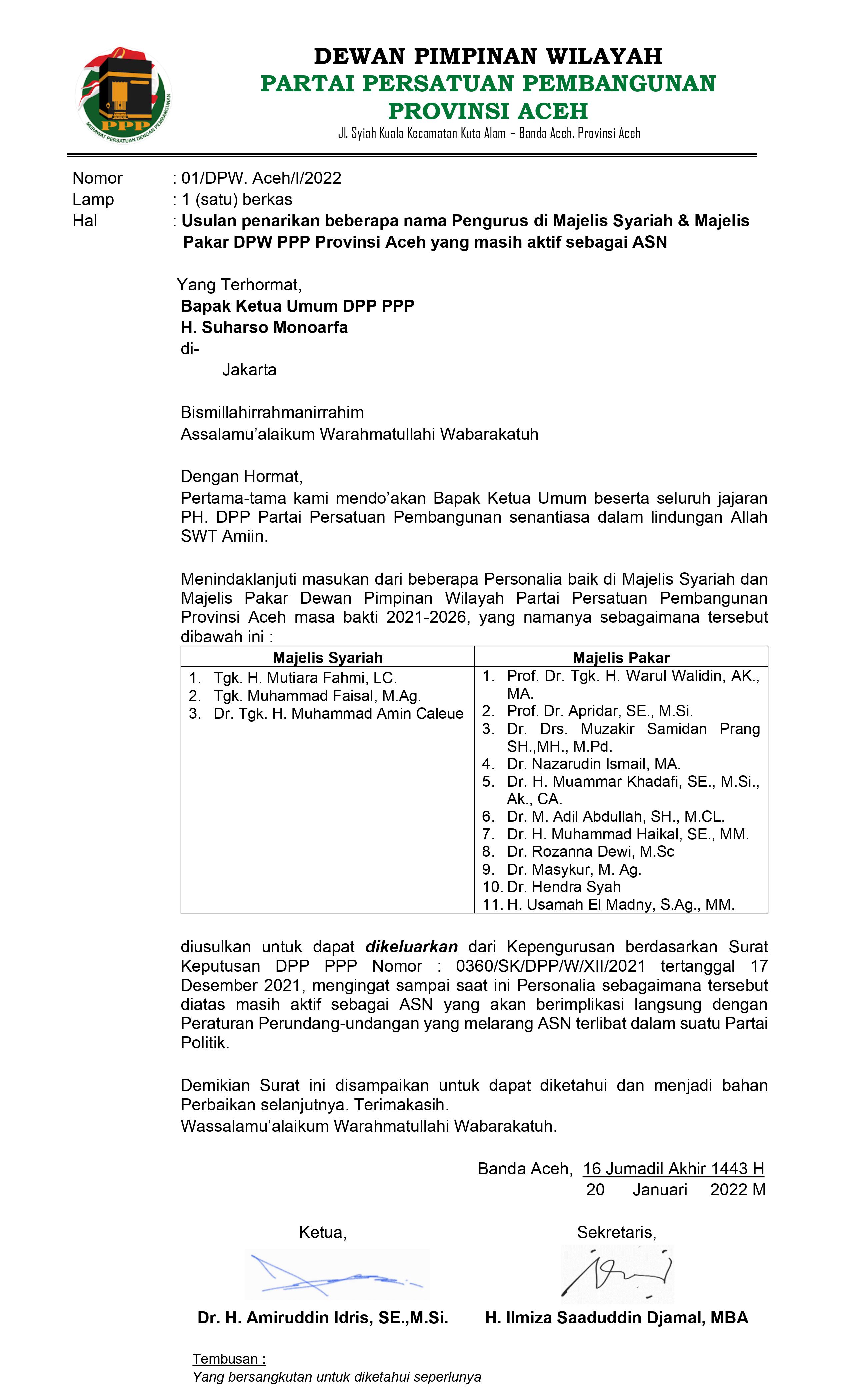 Ini SK Revisi Kepengurusan Dewan Pakar DPW PPP Aceh