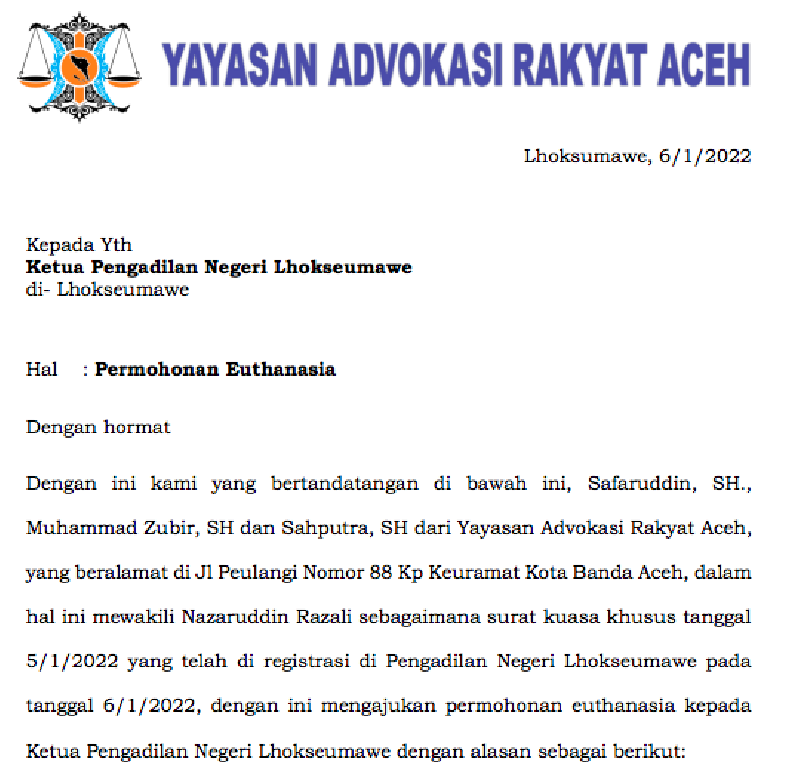 Berikut Isi Petitum Permohonan Euthanasia Oleh Nelayan di Lhokseumawe