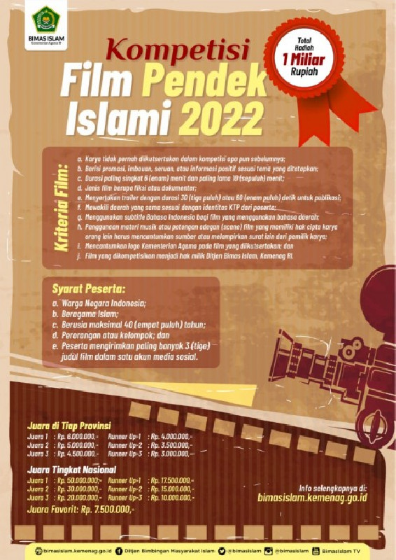 Punya Kreativitas, Yuk Daftar di Kompetisi Film Pendek Islami 2022