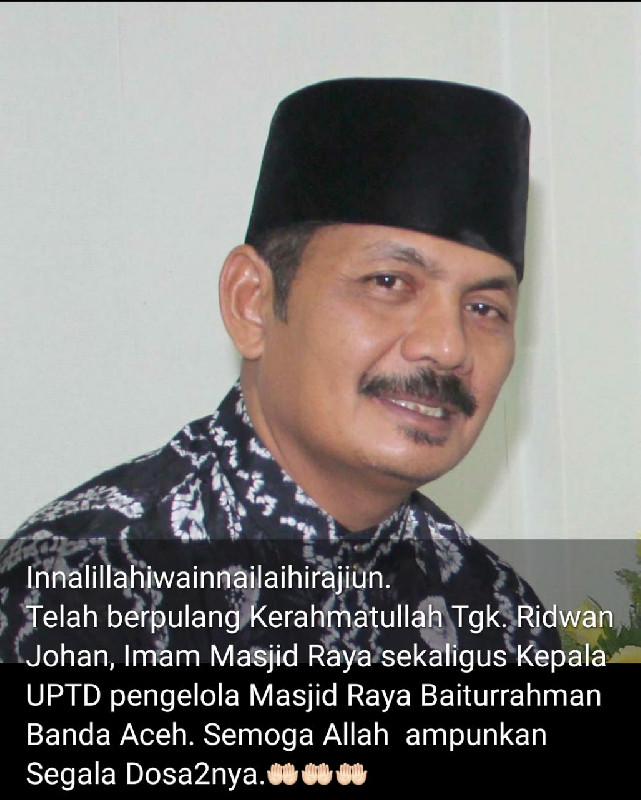 Wakil Imam Besar Masjid Raya Baiturrahman Banda Aceh Meninggal Dunia