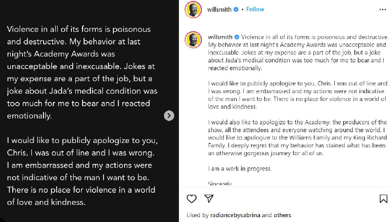 Will Smith Meminta Maaf Kepada Chris Rock Paska Penamparan