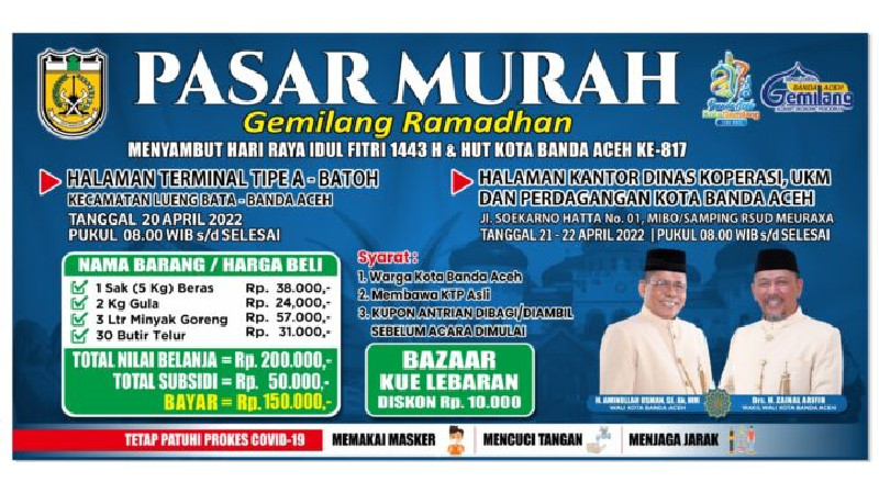 Pemko Banda Aceh Gelar Pasar Murah Jelang Lebaran, Catat Waktu dan Lokasinya!