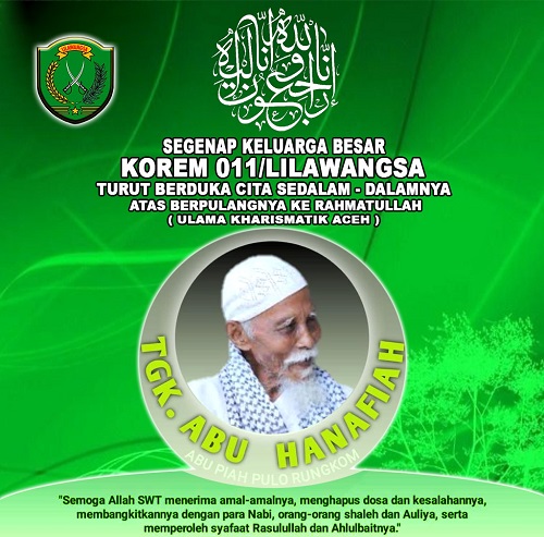 Danrem 011/LW Turut Berduka Atas Meninggalnya Ulama Aceh Abu Hanafiah Rungkom
