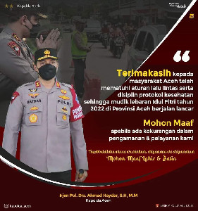 Arus Mudik Lancar, Kapolda Aceh Ucapkan Terimakasih pada Masyarakat