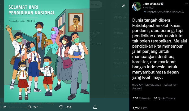 Peringati Hardiknas 2022, Jokowi: Pendidikan Anak-anak Tidak Boleh Terabaikan