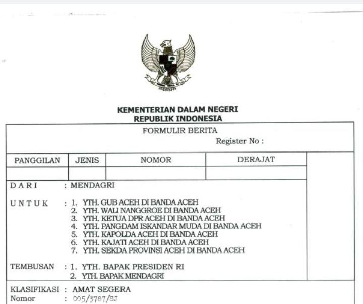 PJ Gubernur Aceh Akan Dilantik Kemendagri Besok