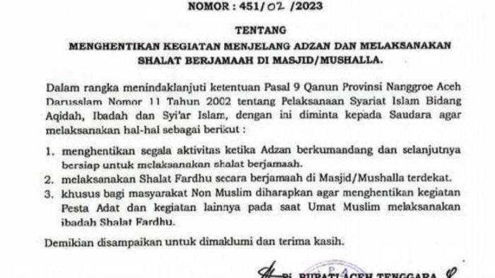 Pemkab Aceh Tenggara Minta Umat Muslim Hentikan Aktivitas Jelang Azan