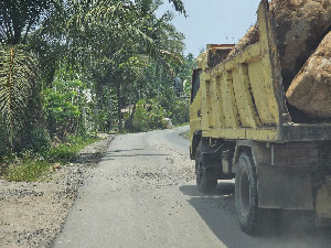 Batu Gajah Diduga Ilegal Diangkut Untuk Proyek Tebing Sungai Gampong Kapa