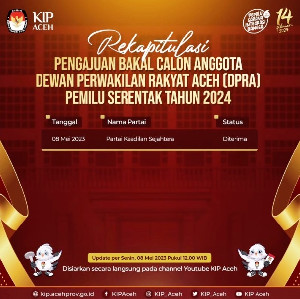 Hingga Hari Kedelapan, Baru 1 Bacaleg DPRA yang Mendaftar ke KIP Aceh