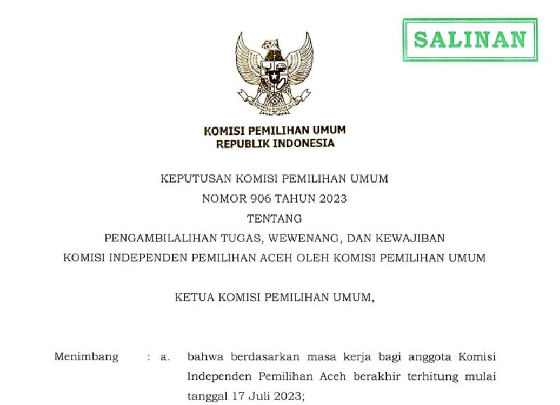 KPU RI Resmi Ambil Alih KIP Aceh