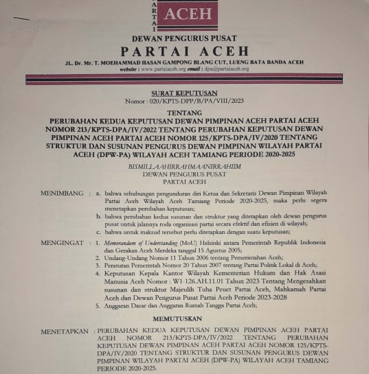 Muzakir Manaf Tunjuk Nurzahri Pimpin DPW-PA Wilayah Aceh Tamiang