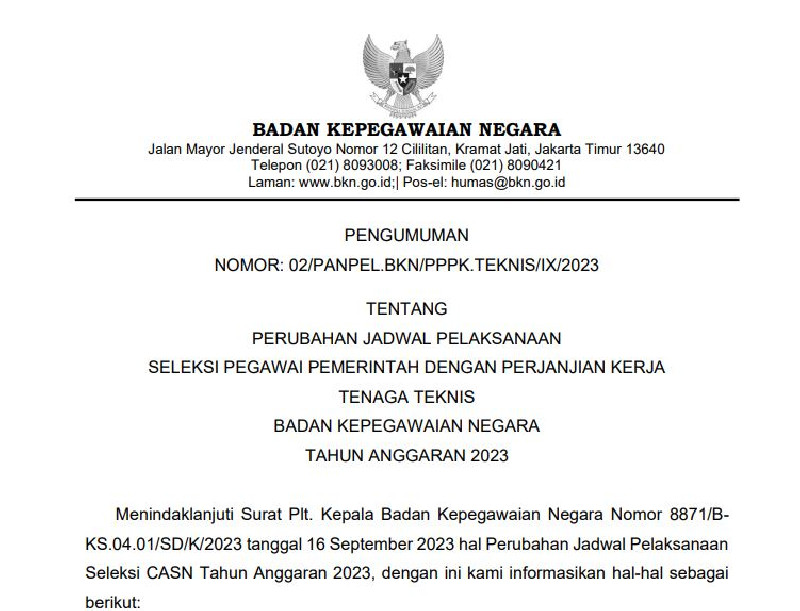Jadwal Seleksi PPPK Tenaga Teknis 2023 Ditunda, Pendaftaran Mulai 20 September