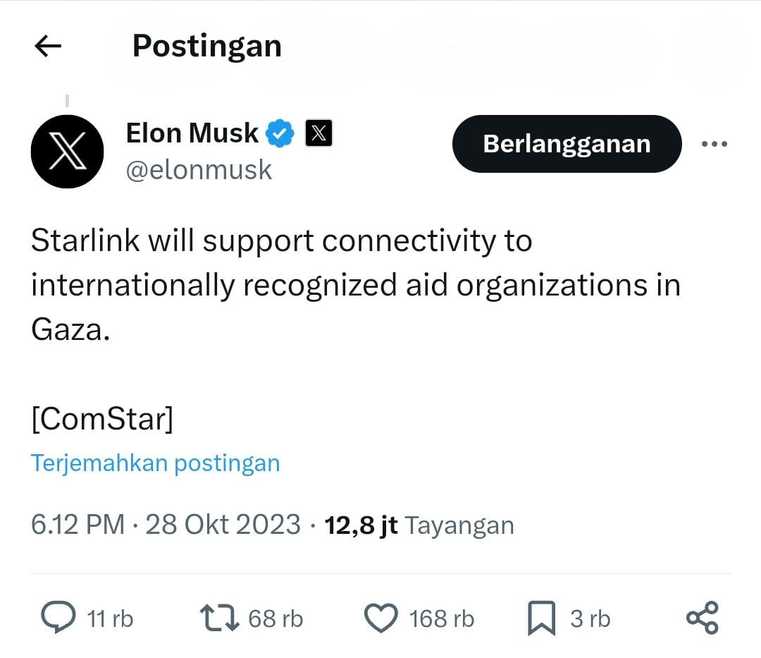 Trending di Twitter, Elon Musk Respon Seruan "Starlink for Gaza"